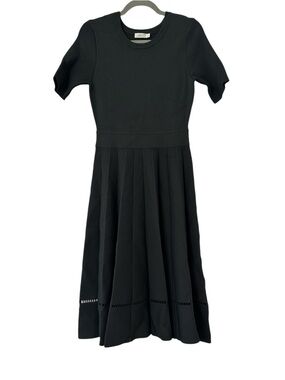 A.L.C. NWOT Tracy Pleated Knit Rib Short Sleeved Midi Dress in Black Size Medium
